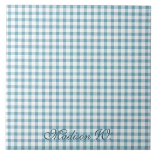 Cute Dusty Blue Gingham Pattern Tile