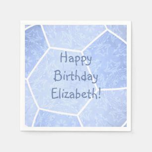 cute dusty blue girly soccer birthday party napkin