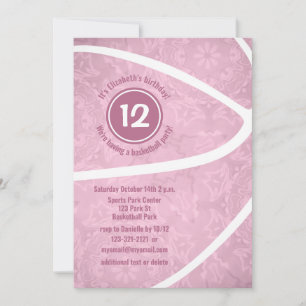 cute dusty pink basketball birthday party invitation