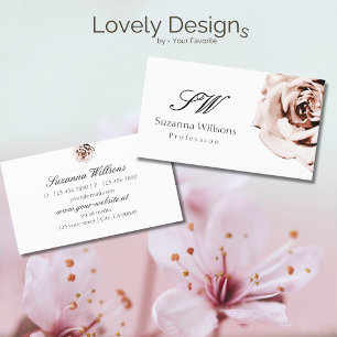 Cute Dusty Pink Rose Plain White with Initials Business Card