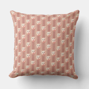 Cute Dusty Rose Teddy Bear and Stripe Cushion