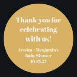 Cute Dusty Yellow Baby Shower Custom Thank You Classic Round Sticker<br><div class="desc">Modern Cute Dusty Yellow Baby Shower Custom Name Thank You Classic Round Sticker</div>
