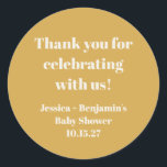 Cute Dusty Yellow Baby Shower Custom Thank You Classic Round Sticker<br><div class="desc">Modern Cute Dusty Yellow Baby Shower Custom Name Thank You Classic Round Sticker</div>