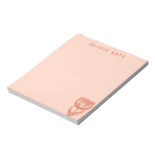 Cute Dutch Tulip Floral Drawing Pink Orange Name Notepad (Rotated)