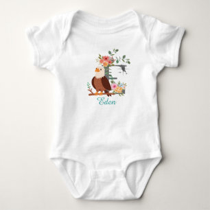 Cute Eagle Alphabet Letter E Floral Baby Bodysuit