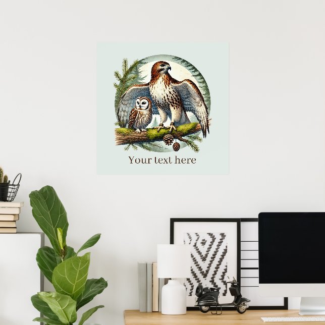 Cute eagle and owl customisable  poster (Home Office)