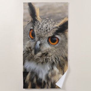 Cute eagle owl beach towel