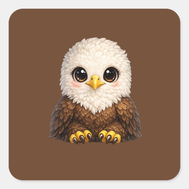 Cute Eagle with Big Eyes Happy Woodland Animal Square Sticker (Front)