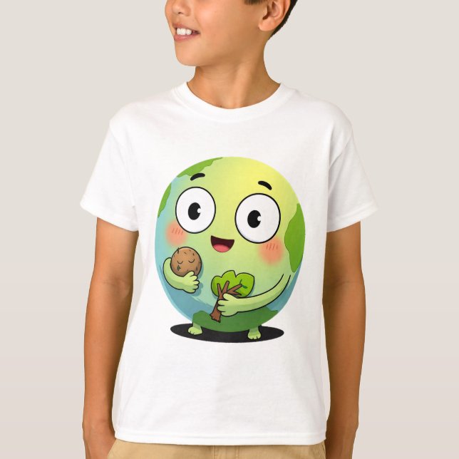 Cute Earth Character Kids T-Shirt Save the Planet (Front)