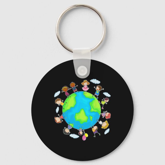Cute Earth Day 2025 Save Environment Children Arou Key Ring (Front)