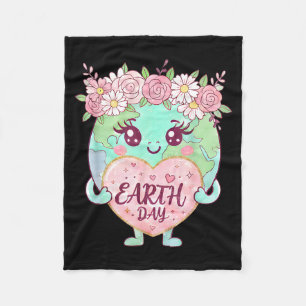 Cute earth day 2026 planet floral for girls women fleece blanket