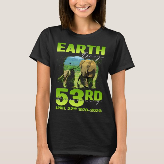 Cute Earth Day 53rd Anniversary Silhouette Of Elep T-Shirt (Front)