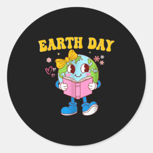 Cute Earth Day Book Lover Girls Kids Save The Plan Classic Round Sticker