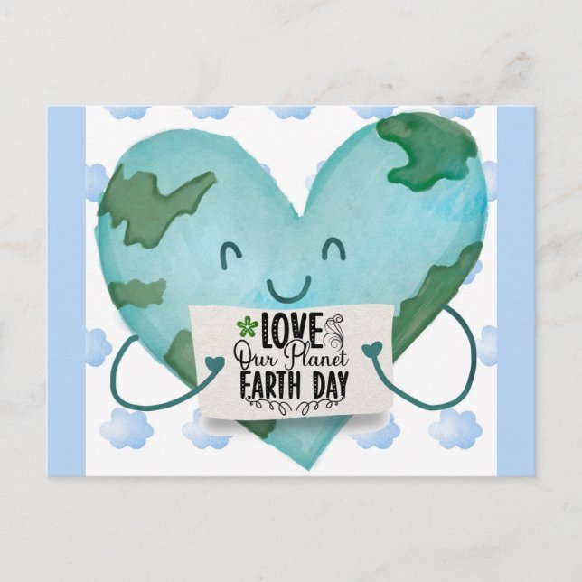 Cute Earth Day Love Our Planet Heart Postcard (Front)