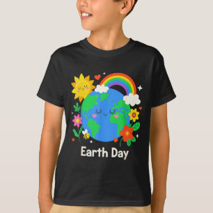 Cute earth day rainbow floral planet retro T-Shirt