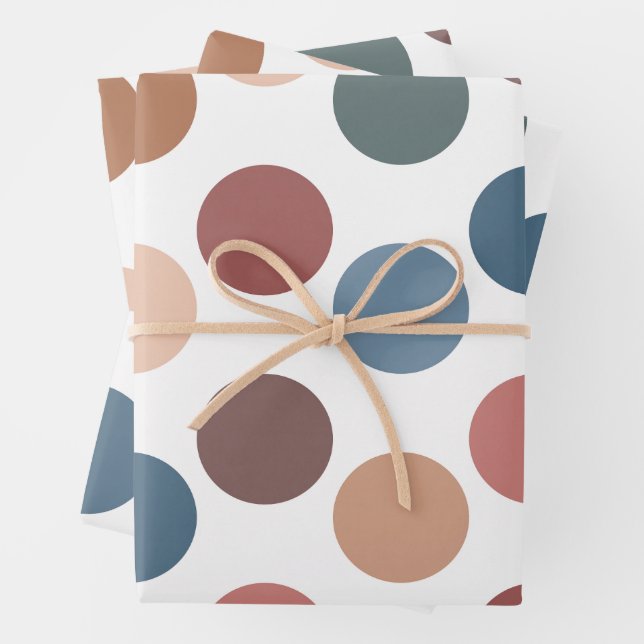 Cute Earth Tones Polka Dots Wrapping Paper Sheet (In situ)