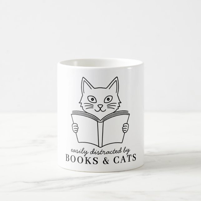 Cute Easily Distracted By Books & Cats  Coffee Mug (Center)