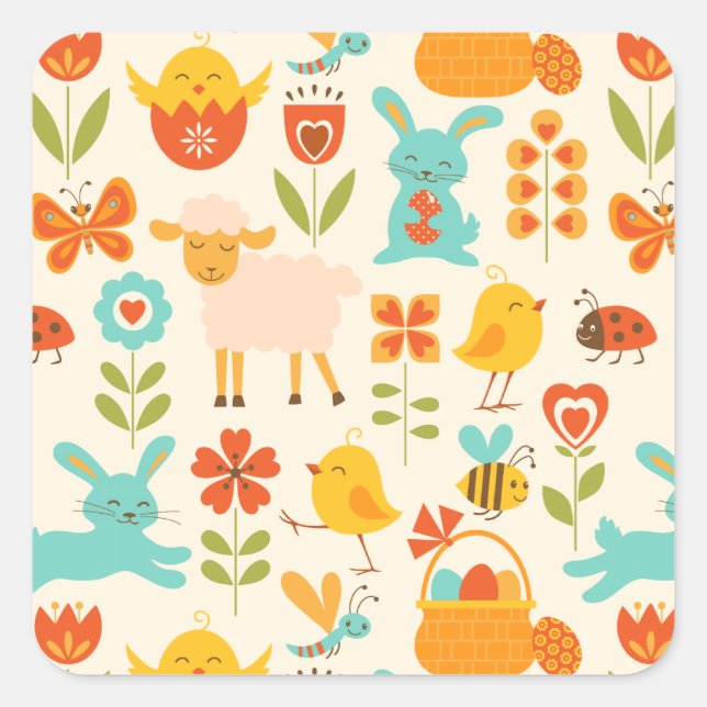 Cute Easter animals Square Sticker (Front)