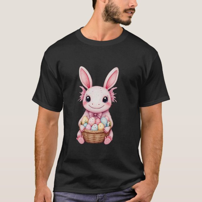 Cute Easter Axolotl with Bunny Ears Easter Egg Bas T-Shirt (Front)
