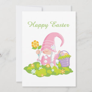 Cute Easter basket flower gnome Holiday Card