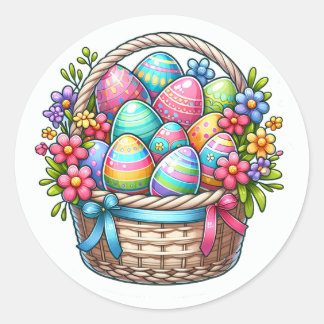 Cute Easter Basket of Eggs Sheet of Classic Round Sticker