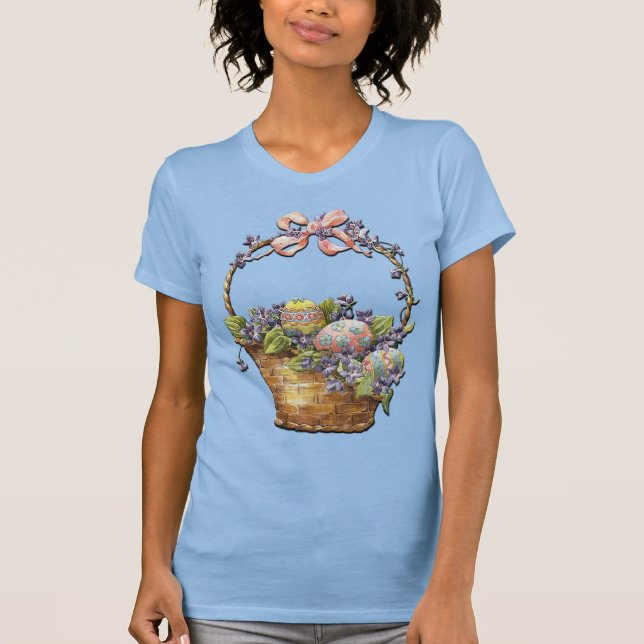Cute Easter Basket on Blue T Shirt (Front)