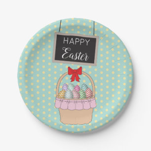 Cute Easter Basket & Pastel Easter Eggs  Paper Plate