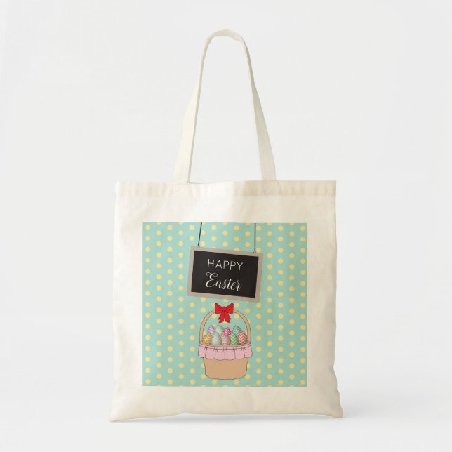 Cute Easter Basket & Pastel Easter Eggs Tote Bag (Front)