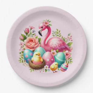 Cute Easter beach pink flamingo party Paper Plate