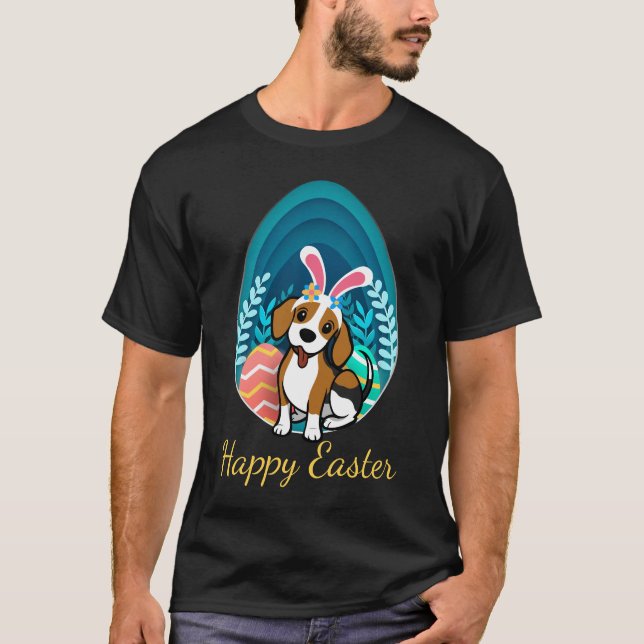 Cute Easter Beagle Happy T-Shirt (Front)