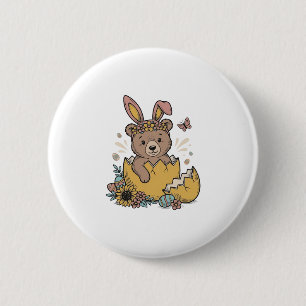 Cute Easter Bear in Cracked Egg Vintage Vector_1 6 Cm Round Badge