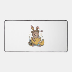 Cute Easter Bear in Cracked Egg Vintage Vector_1 Desk Mat
