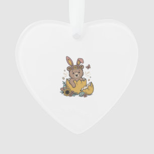 Cute Easter Bear in Cracked Egg Vintage Vector_1 Ornament