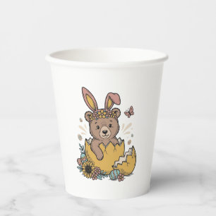 Cute Easter Bear in Cracked Egg Vintage Vector_1 Paper Cups