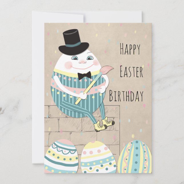 Cute Easter birthday Humpty Dumpty Holiday Card (Front)