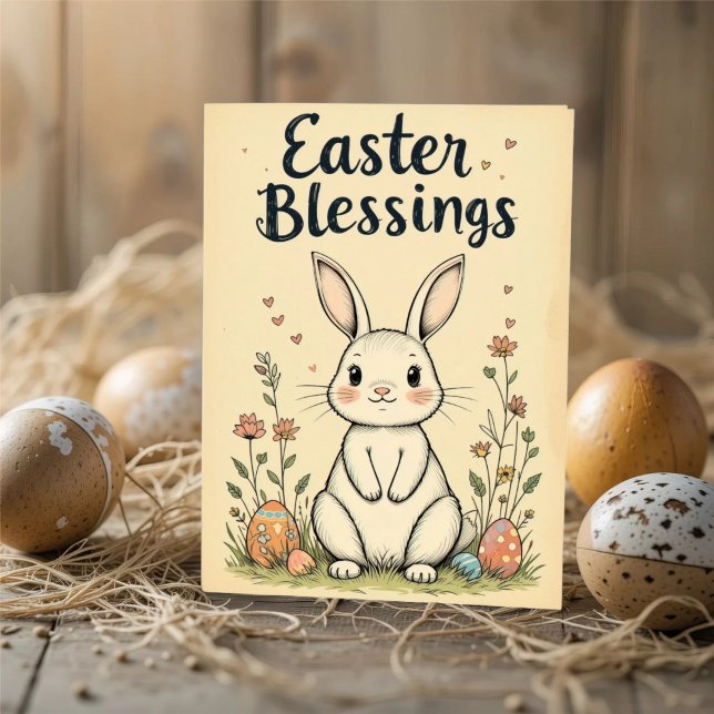 Cute Easter Blessings Bunny  Card (Creator Uploaded)