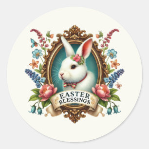 Cute Easter Blessings bunny Classic Round Sticker