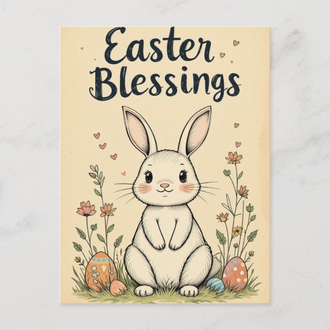 Cute Easter Blessings Bunny  Postcard (Front)