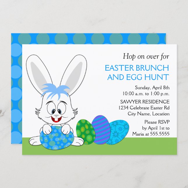 Cute Easter Brunch Bunny and Eggs Party Invitation (Front/Back)