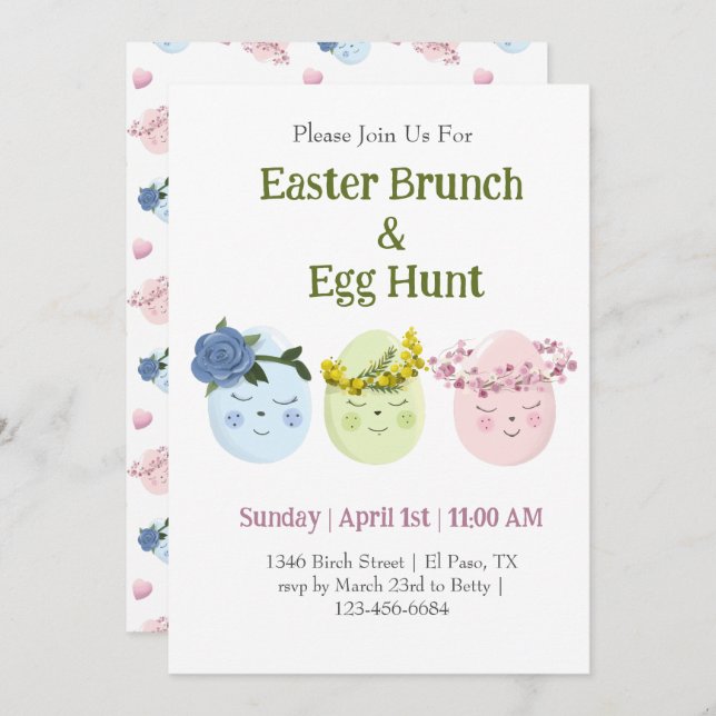 Cute Easter Brunch Egg Hunt Invitation (Front/Back)