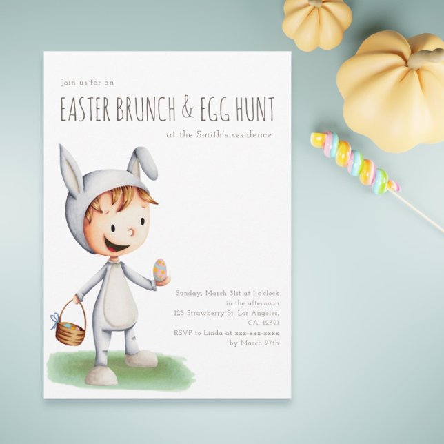Cute Easter Brunch Egg Hunt Kid Bunny  Invitation (Cute Easter Bruch Egg Hunt Kid Bunny Invitation)