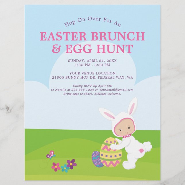 Cute Easter Brunch Egg Hunt Party Flyer (Front)