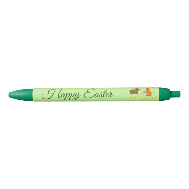 Cute Easter Bunnies and Daffodils Custom Black Ink Pen (Front)