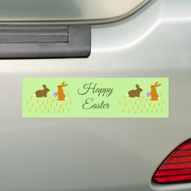 Cute Easter Bunnies and Daffodils Custom Bumper St Sticker (On Car)