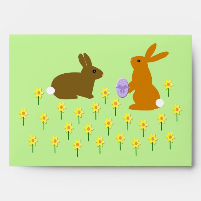 Cute Easter Bunnies and Daffodils Custom Envelope (Front)