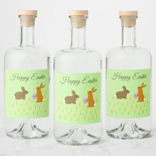 Cute Easter Bunnies and Daffodils Custom Liquor Bo Liquor Bottle Label