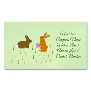 Cute Easter Bunnies and Daffodils Custom Magnetic Business Card