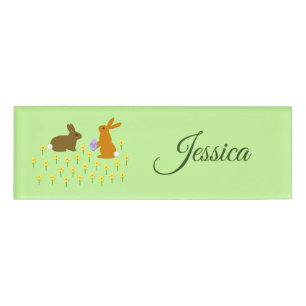 Cute Easter Bunnies and Daffodils Custom Name Tag