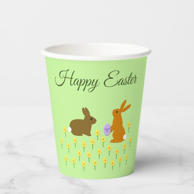 Cute Easter Bunnies and Daffodils Custom Paper Cups (Front)