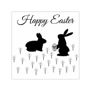 Cute Easter Bunnies and Daffodils Custom Self-inking Stamp